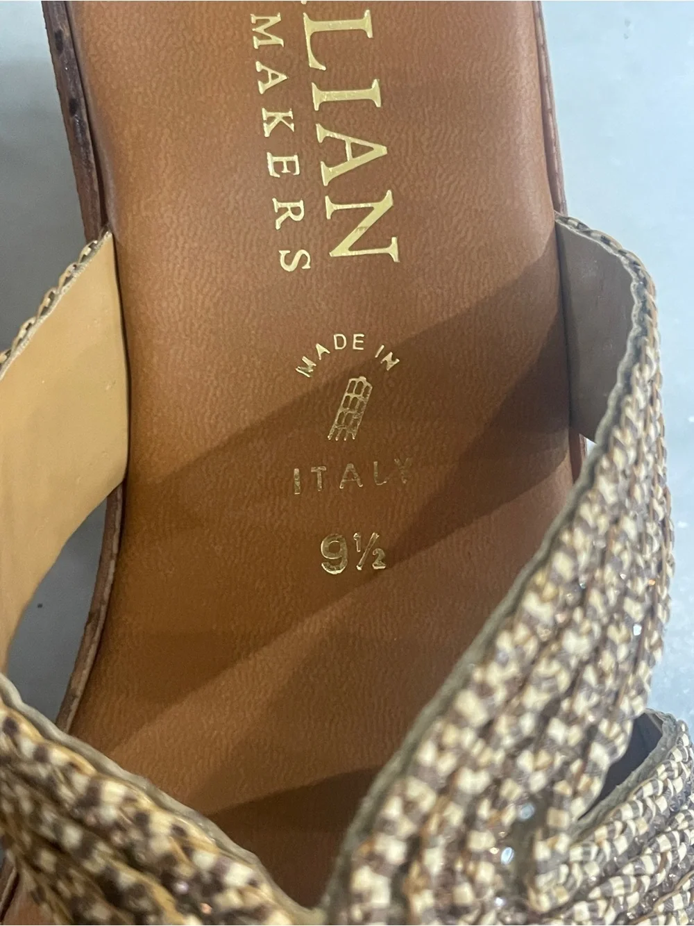 Italian Shoemakers Tan Wedge Sandals with Beaded Upper